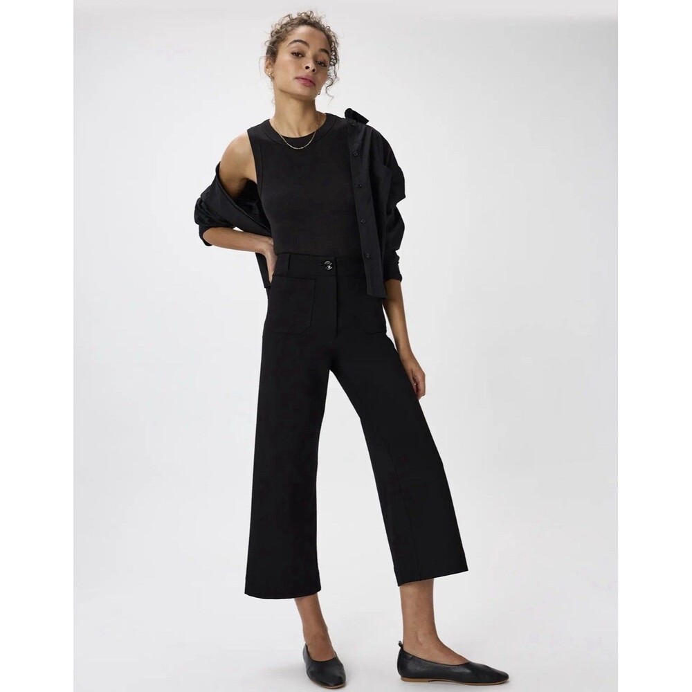 NWT Quince Ultra Stretch Ponte Cropped Black Wide Leg Pants Size 16 NEW $120